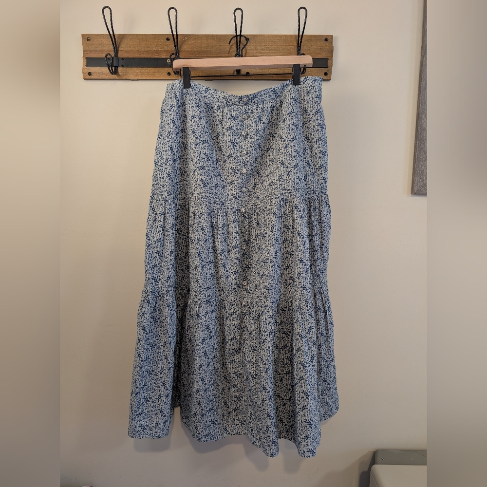 Madewell Floral Tiered Maxi Skirt Blue Womens L Prairie Cottagecore Peasant